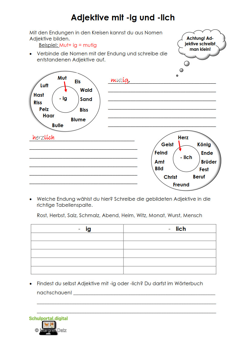 Adjektive Mit -ig Und -lich – Die Digitalfüchse
